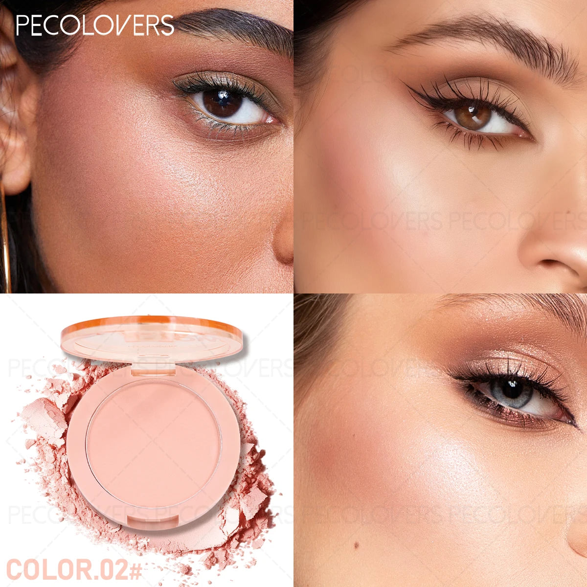 1 Pcs Vibrant Peach & Coral Blush - Buildable Cheek Color & Shadow, Enhances Complexion, Natural Finish Look, for All Beige Tone
