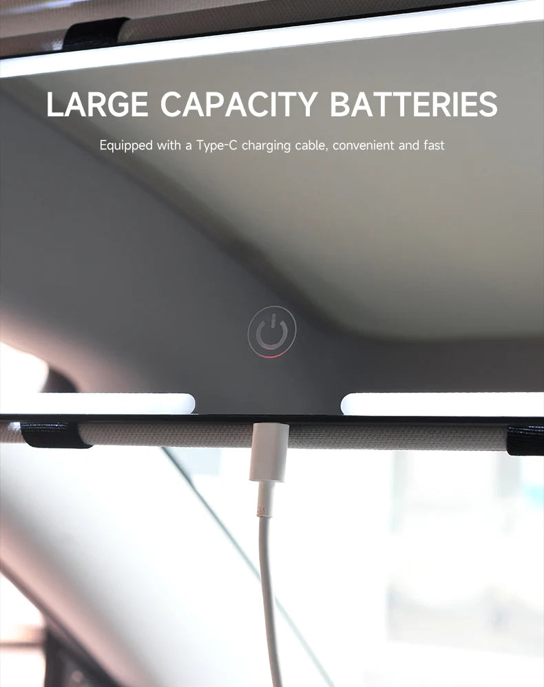 LED Car Makeup HD Mirror Sunshade Makeup Hanging Mirror Ultra Thin USB Charge Autom Cosmetic Mirror Touch Screen Dimmable Light