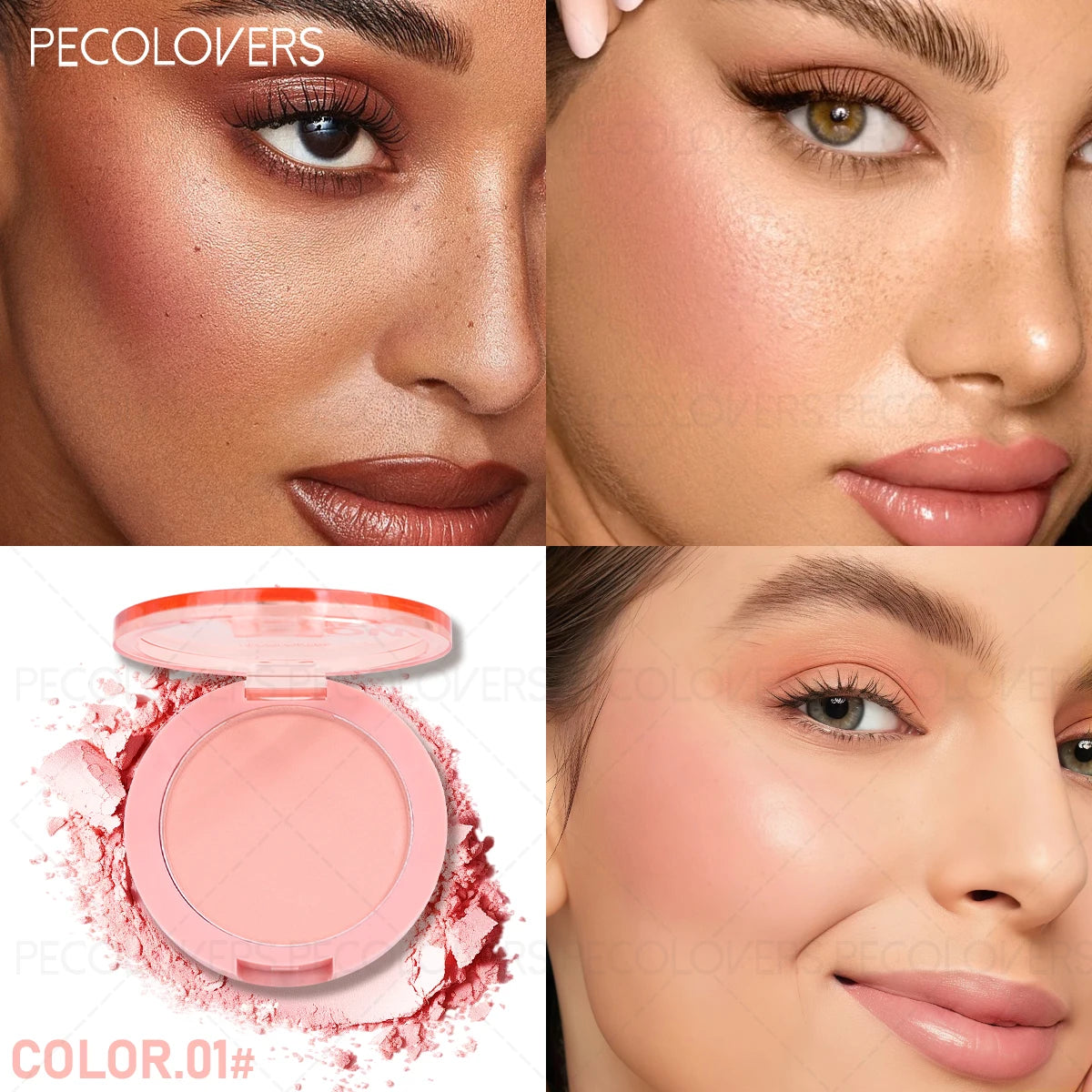 1 Pcs Vibrant Peach & Coral Blush - Buildable Cheek Color & Shadow, Enhances Complexion, Natural Finish Look, for All Beige Tone
