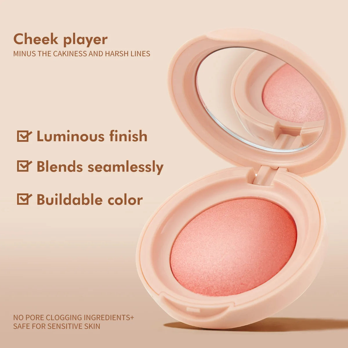 Monochrome Blush Matte Vitality Girl Nude Makeup Naturally Blended Blusher Baked Powder Waterproof Sweatproof Shine Cheeks Rouge