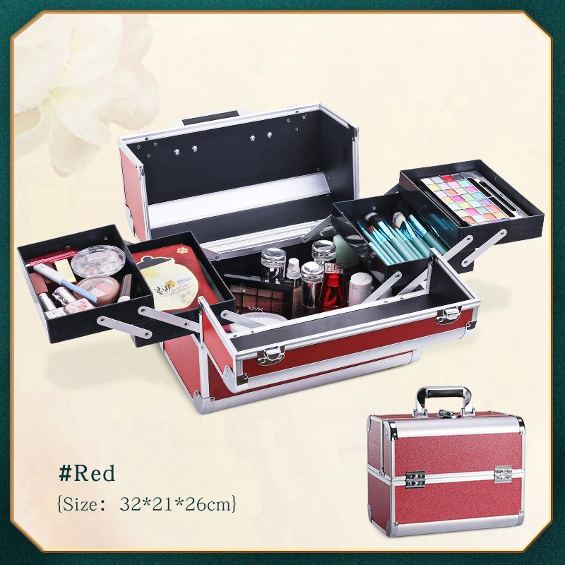 Makeup Train Box With Professional Adjustable 4 Trays Makeup Box Makeup Storage Box With Lock And Compartment