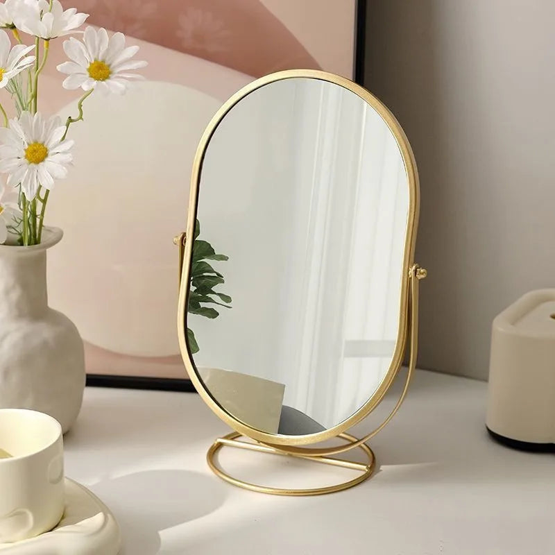 Makeup Mirror Desktop Desktop Bedroom Makeup Mirror Rotatable Oval Mirror Wind Dormitory Dressing Mirror Vanity Shower Mirror