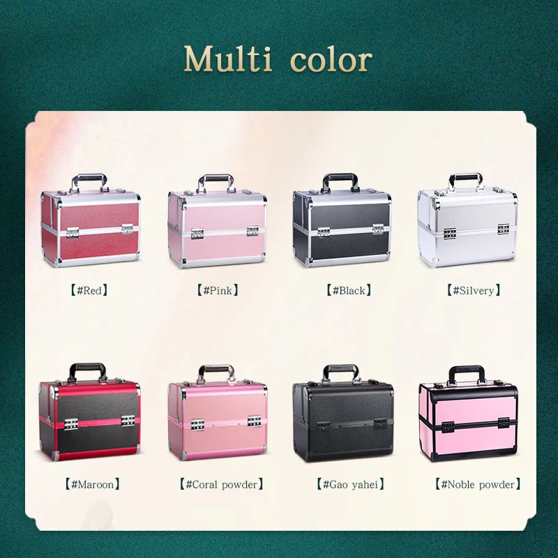 Makeup Train Box With Professional Adjustable 4 Trays Makeup Box Makeup Storage Box With Lock And Compartment