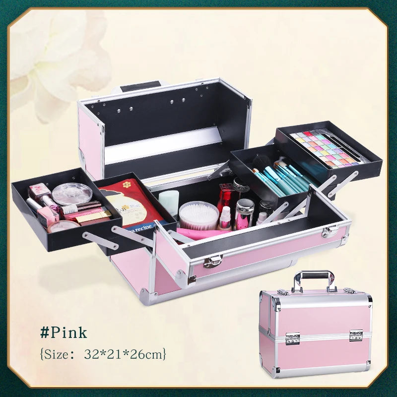 Makeup Train Box With Professional Adjustable 4 Trays Makeup Box Makeup Storage Box With Lock And Compartment
