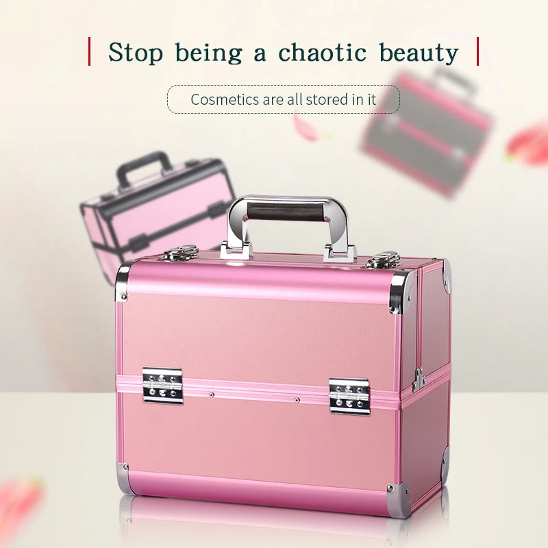 Makeup Train Box With Professional Adjustable 4 Trays Makeup Box Makeup Storage Box With Lock And Compartment
