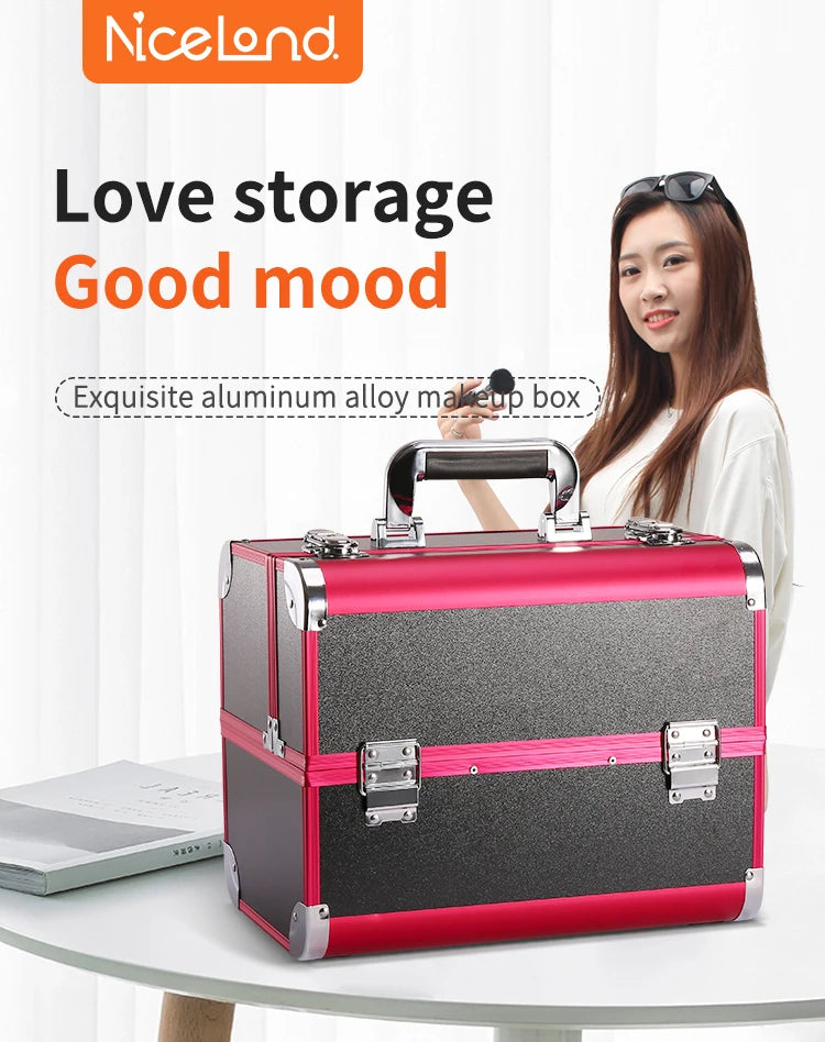 Makeup Train Box With Professional Adjustable 4 Trays Makeup Box Makeup Storage Box With Lock And Compartment
