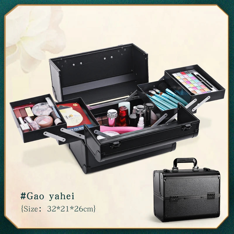 Makeup Train Box With Professional Adjustable 4 Trays Makeup Box Makeup Storage Box With Lock And Compartment