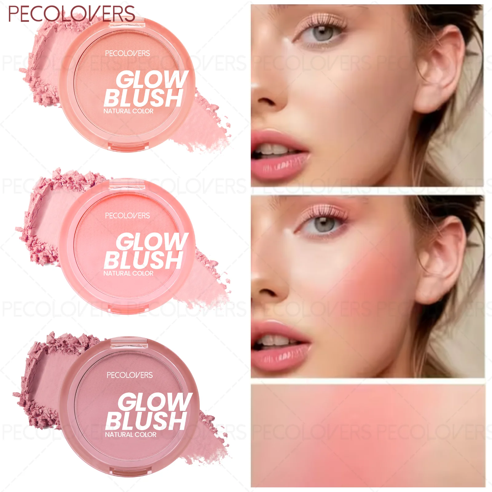 1 Pcs Vibrant Peach & Coral Blush - Buildable Cheek Color & Shadow, Enhances Complexion, Natural Finish Look, for All Beige Tone
