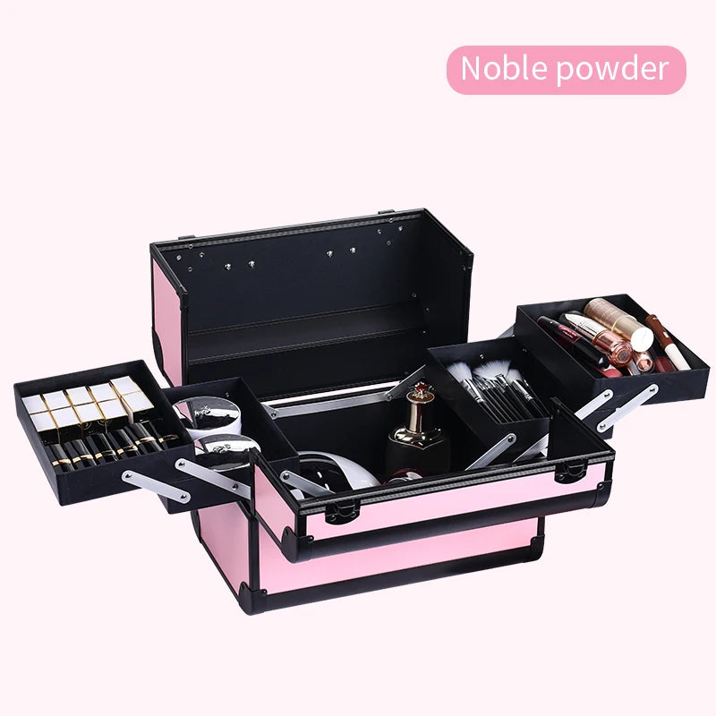 Makeup Train Box With Professional Adjustable 4 Trays Makeup Box Makeup Storage Box With Lock And Compartment
