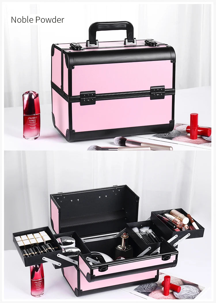 Makeup Train Box With Professional Adjustable 4 Trays Makeup Box Makeup Storage Box With Lock And Compartment