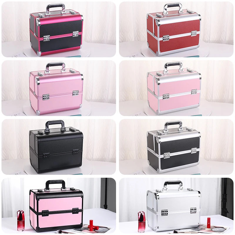 Makeup Train Box With Professional Adjustable 4 Trays Makeup Box Makeup Storage Box With Lock And Compartment