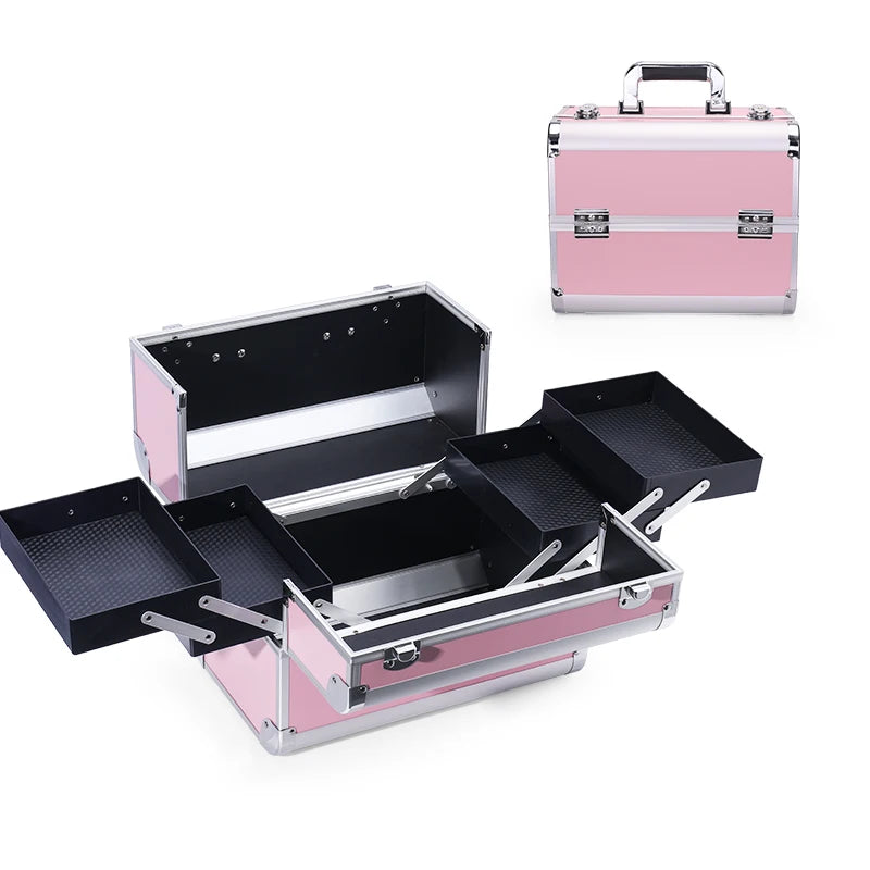 Makeup Train Box With Professional Adjustable 4 Trays Makeup Box Makeup Storage Box With Lock And Compartment