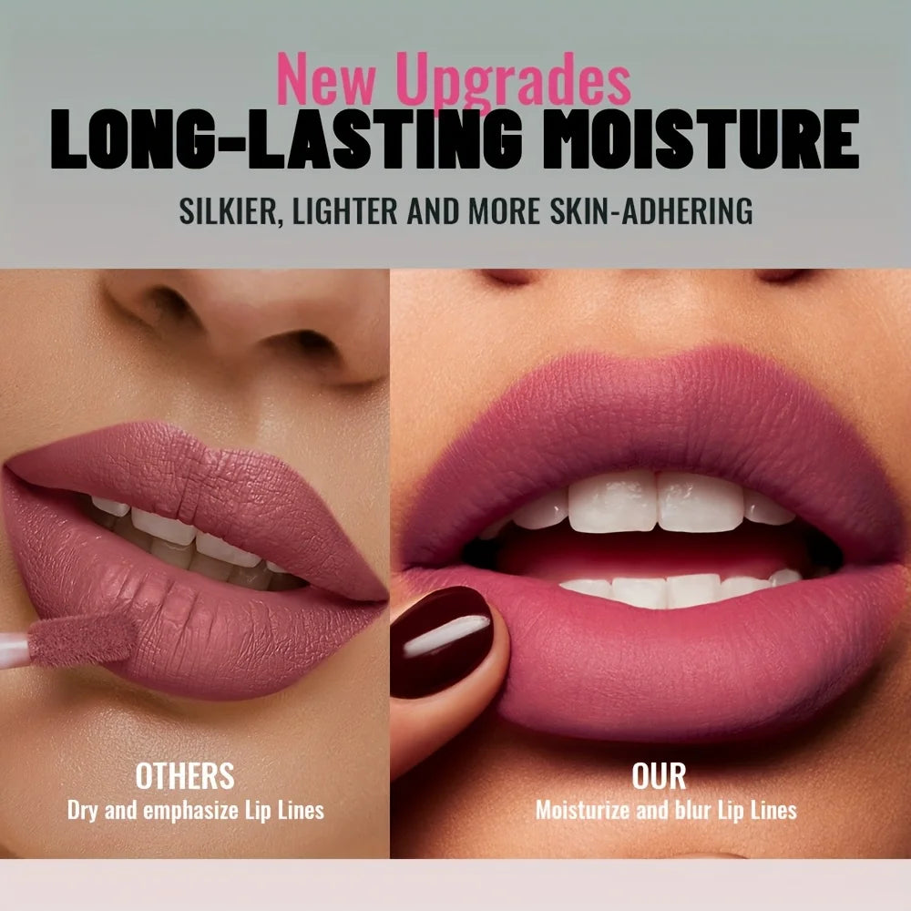 1pc Matte Velvet Lip Gloss, Highly Saturated Liquid Lip Mud, Non-Stick Long Lasting, All Skin Tones Compatible.