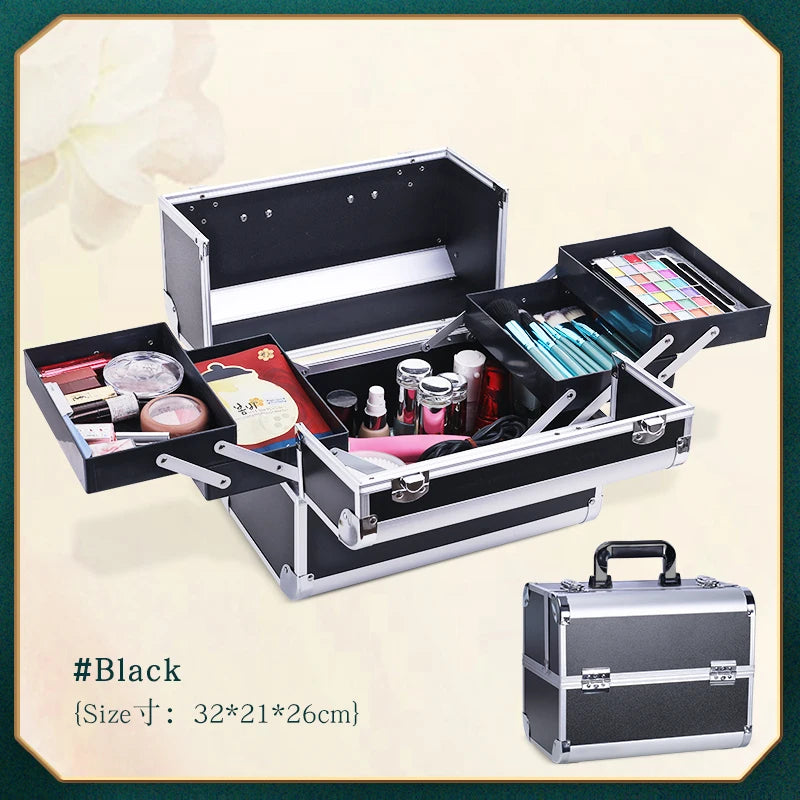 Makeup Train Box With Professional Adjustable 4 Trays Makeup Box Makeup Storage Box With Lock And Compartment