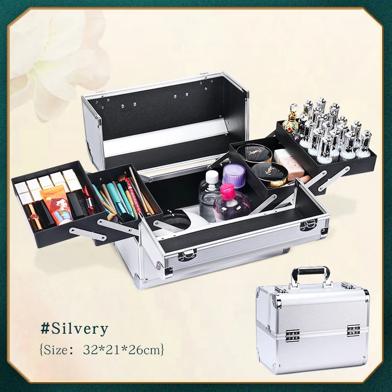 Makeup Train Box With Professional Adjustable 4 Trays Makeup Box Makeup Storage Box With Lock And Compartment