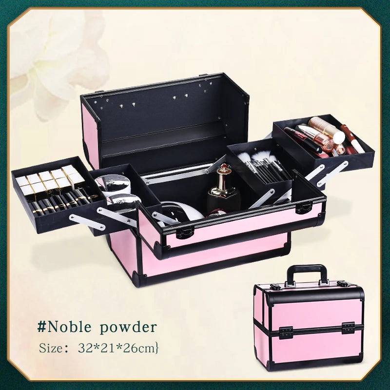 Makeup Train Box With Professional Adjustable 4 Trays Makeup Box Makeup Storage Box With Lock And Compartment